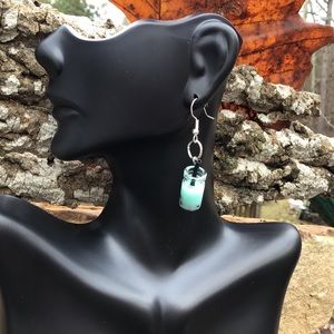 Mint boba tea drink earrings 925 silver milk juice